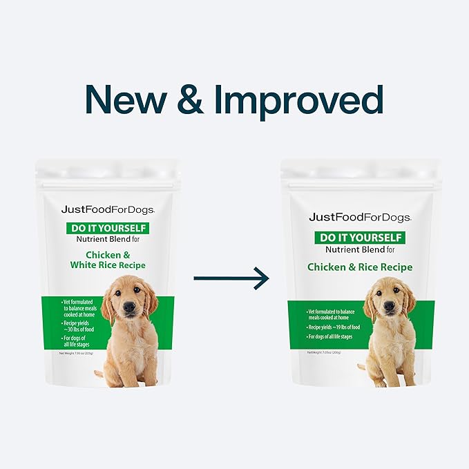 JustFoodForDogs DIY Nutrient Blend for Homemade Dog Food, Chicken &amp; White Rice