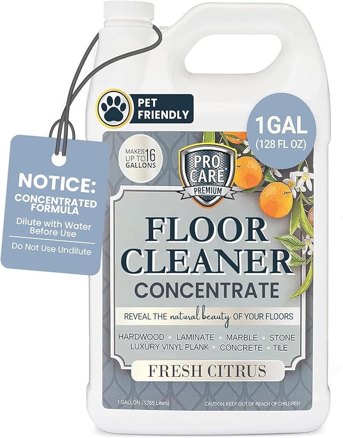 ProCare Citrus Floor Cleaner Concentrate (Made in USA) | Vinyl, Wood, Tile, Stone &amp; Laminate Floor Cleaner For Mopping, Household Supplies, Cleaning Solution For Kitchen &amp; Bathroom - 1 Gallon
