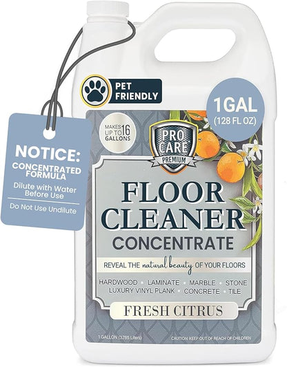 ProCare Citrus Floor Cleaner Concentrate (Made in USA) | Vinyl, Wood, Tile, Stone &amp; Laminate Floor Cleaner For Mopping, Household Supplies, Cleaning Solution For Kitchen &amp; Bathroom - 1 Gallon