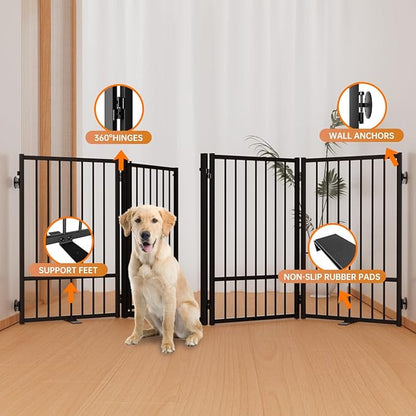Full Metal Freestanding Dog Gate with Door, 32&