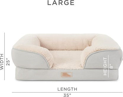 TOWN &amp; COUNTRY EVERYDAY CuddleTown Comfy Solid Bolster Sofa Pet Bed, Supportive &amp; Calming Egg Crate Foam, Non-Slip Bottom, Machine Washable Cover, Grey, Large 35"x25"x8"