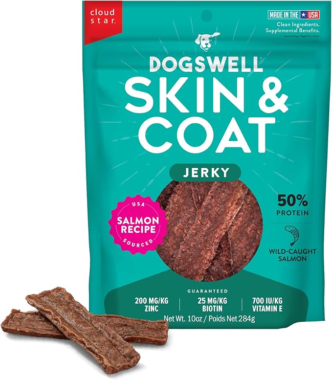 Dogswell Skin &amp; Coat Jerky Dog Treats, Salmon, 10 oz. Bag