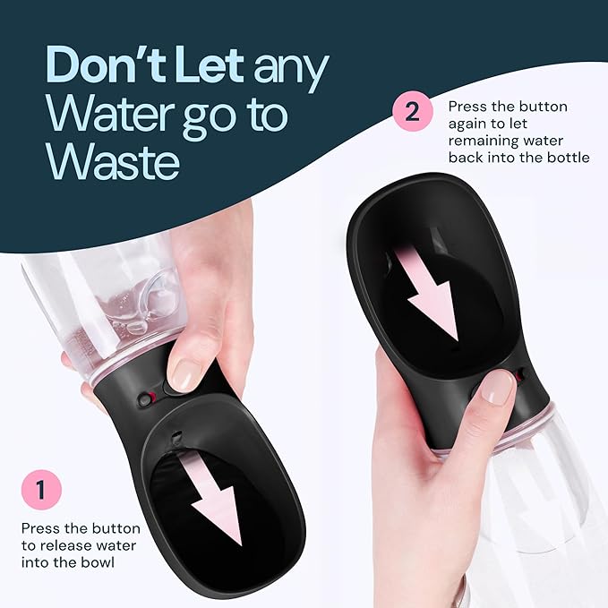 MalsiPree Trail Water Bottle for Dogs - 12oz, Black - Portable Dog Water Bottle &amp; Bowl with Leak-Proof Plug, Food-Grade Plastic &amp; One-Hand Operation for Pet Travel &amp; Hiking