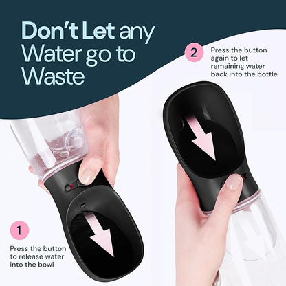 MalsiPree Trail Water Bottle for Dogs - 12oz, Black - Portable Dog Water Bottle &amp; Bowl with Leak-Proof Plug, Food-Grade Plastic &amp; One-Hand Operation for Pet Travel &amp; Hiking