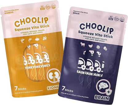 Bundle | Kidney + Brain Pouches. 14 Squeeze Vita Sticks (7 Kidney + 7 Brain) with Essential multivitamins. [Both Products are for Cats &amp; Dogs of All Life Stages]