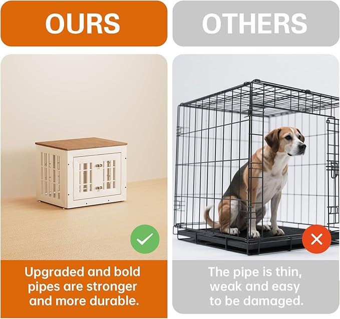 26" Heavy Duty Dog Crate Furniture for Small,Medium and Large Dogs,Rustic Wooden Dog Cage Kennel Indoor Furniture with Waterproof Top,Decorative Pet House Side End Table (White &amp; Wood)
