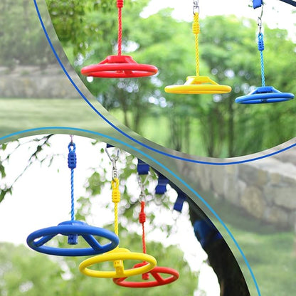 Rainbow Craft 3-Pack Ninja Monkey Wheels，Obstacle Course &amp; Swing Set Attachments for Kids ，Outdoor Backyard Playground Accessory，Red, Blue &amp; Yellow