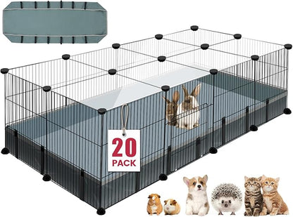 20 Panels Small Animal Playpen, 48" x 24" x 16" Pet Playpen with Waterproof Mat, C&amp;C Cage for Guinea Pigs, Rabbit/Bunny/Baby Chicken Cage,Bunny/Puppy/Chicken Pen Indoor Outdoor Portable Metal Fence