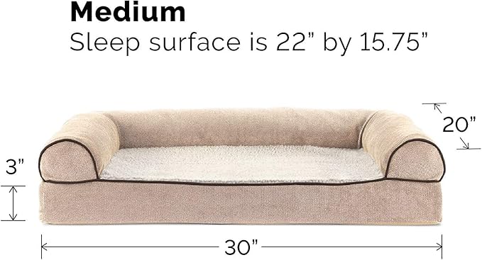 Furhaven Cooling Gel Dog Bed for Medium/Small Dogs w/ Removable Bolsters &amp; Washable Cover, For Dogs Up to 35 lbs - Sherpa &amp; Chenille Sofa - Cream, Medium