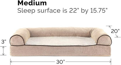 Furhaven Cooling Gel Dog Bed for Medium/Small Dogs w/ Removable Bolsters &amp; Washable Cover, For Dogs Up to 35 lbs - Sherpa &amp; Chenille Sofa - Cream, Medium