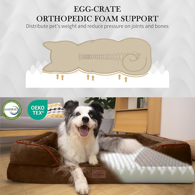 Comfort Expression XXL Orthopedic Dog Beds Waterproof, Orthopedic Foam Dogs Beds for Extra Large Dogs, Washable Dog Sofa Bed with Removable Cover &amp; Non-Slip Bottom(XX-Large,Chocolate Brown)