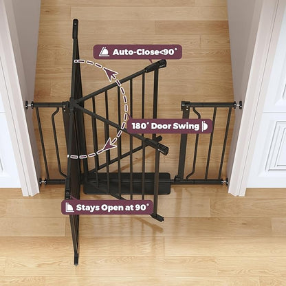 34" Extra Tall Baby Gate for Stairs, Auto Close Stroller Friendly Dog Gate Indoor for Doorways, Pressure Mounted 29"-51" W Baby Gate, Easy Walk Through Gate for Children &amp; Pets, Black