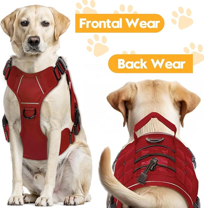 Heavy-Duty Tactical Dog Harness for Large Dogs, No Pull Adjustable Reflective Pet Vest with Molle System, K9 Military-Grade Control for Service Training, Outdoor &amp; 10+ Breeds, Red, Small