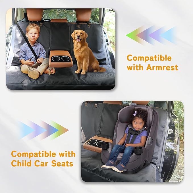 Full-Coverage Dog Seat Cover for Back Seat, 600D Ripstop Dog Hammock for Car,100% Waterproof CarSeat Protector, Suv Cargo Liner for Dogs, Armrest&amp;Child Car Seat Accessible,Install Once,Stay Put