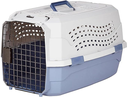 Amazon Basics 2-Door Top-Load Hard-Sided Dogs, Cats Pet Travel Carrier, Gray &amp; Blue, 22.8"L x 15.0"W x 13.0"H
