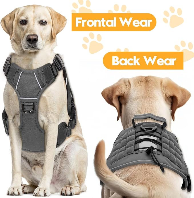 Heavy-Duty Tactical Dog Harness for Large Dogs, No Pull Adjustable Reflective Pet Vest with Molle System, K9 Military-Grade Control for Service Training, Outdoor &amp; 10+ Breeds, Gray, XX-Large