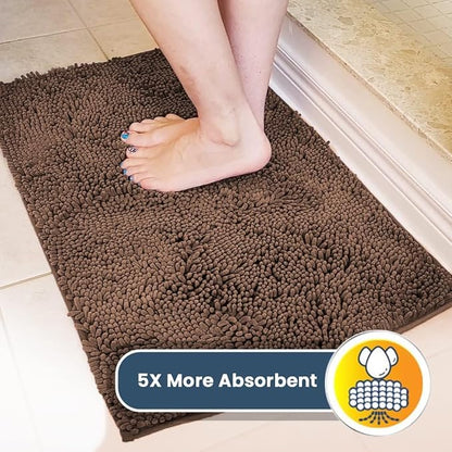 Muddy Mat® Pack of 3 Highly Absorbent Microfiber Dog Door Mat and Pet Rug, Non Slip Thick Washable Area Mat Soft Chenille for Kitchen Bathroom Bedroom and Outdoor - Brown Small, Medium &amp; Large