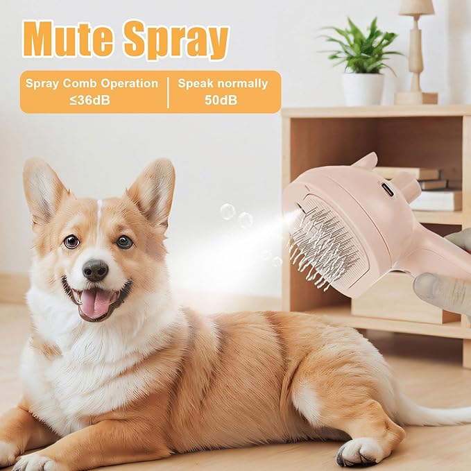 Cat Steam Brush for Shedding, Pet Steam Brush for Dog with Release Button,Anti-Static Pet Spray Hair Removal Comb,Cat Spray Comb for Long &amp; Short Haired Pets,Pink