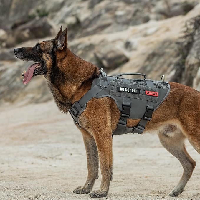 OneTigris Tactical No Pull Dog Harness for Small Dogs, Mesh Design Service Dog Vest Breathable Military Dogs Molle Vests with Handles, Harness for Walking Hiking Training
