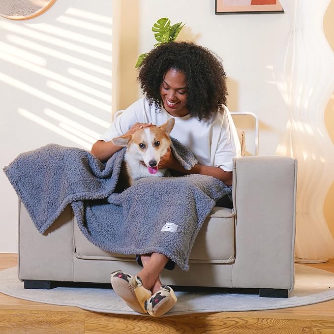 1 Pack 3 Calming Blankets Fluffy Premium Fleece Pet Blanket Soft Sherpa Throw for Dog Puppy Cat Beige/Black/Grey Small (23" x16&
