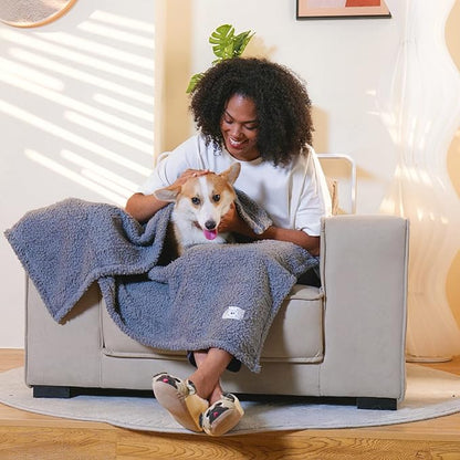 1 Pack 3 Calming Blankets Fluffy Premium Fleece Pet Blanket Soft Sherpa Throw for Dog Puppy Cat Beige/Black/Grey Small (23" x16&