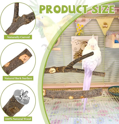 Natural Wood Bird Perches for Cage, Parrot Perch Stand &amp; Platform, Bird Cage Accessories for Parakeets, Cockatiels, Conures, Lovebirds (Brown, Essential Perch Bundle - 5PCS)
