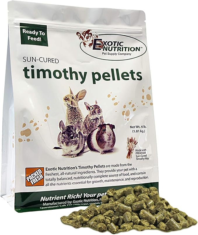 Timothy Pellets (4 lb.) - 100% All Natural, High Fiber, Sun Cured Timothy Hay Grass Food &amp; Treat - Rabbits, Guinea Pigs, Chinchillas, Degus, Prairie Dogs, Tortoises, Hamsters, Gerbils, Rats