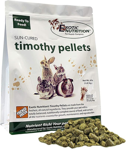 Timothy Pellets (4 lb.) - 100% All Natural, High Fiber, Sun Cured Timothy Hay Grass Food &amp; Treat - Rabbits, Guinea Pigs, Chinchillas, Degus, Prairie Dogs, Tortoises, Hamsters, Gerbils, Rats