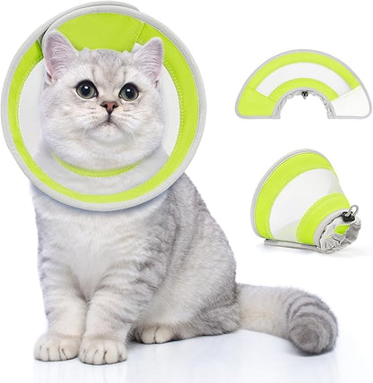 Breathable Air Mesh Cat Cone Collar Soft to Stop Licking, Adjustable, Foldable Lightweight Kitten Cones After Surgery Recovery for Cats &amp; Kittens (Yellow Green,L)