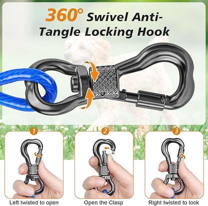 Tresbro 15 FT Dog Tie Out Cable with Spring, Shock Absorbing Tether Chains for Outside Aavilable in 10/15/20/25/30/40/50/70/100/120 FT, Heavy Duty Leads for Yard for Medium &amp; Large Dogs Up to 500 LBS