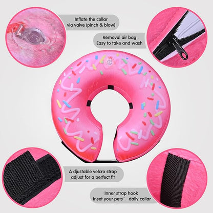 Katoggy Inflatable Dog Cone Collar for Small Medium Large Dogs and Cats, Soft Adjustable Blow up Donut E-Collar for Post-Surgery Use