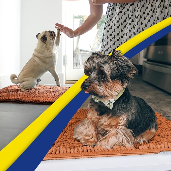 Muddy Mat® AS-SEEN-ON-TV Highly Absorbent Microfiber Dog Door Mat and Pet Rug, Non Slip Thick Washable Area and Bath Mat Soft Chenille for Kitchen Bathroom Bedroom and Indoor - Orange XXXL 72"X48"