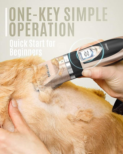 oneisall Dog Clipper Low Noise, Dog Grooming Kit with Rechargeable, Dog Shaver Cordless Electric Quiet Hair Clipper Set for Dog Cats Pets（Gold）