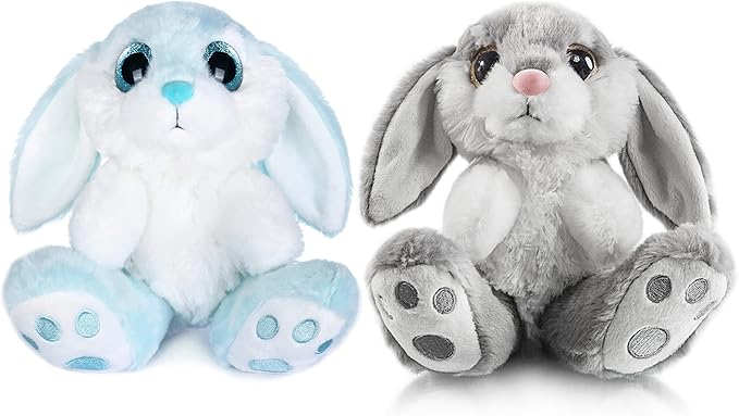 My OLi Bunny Stuffed Animal Pack of 2 Plush Rabbit 7in Stuffed Bunny with Floppy Ear Bedtime Friend Soft Toy Gifts for Girls Boys Kids, Gray &amp; Blue