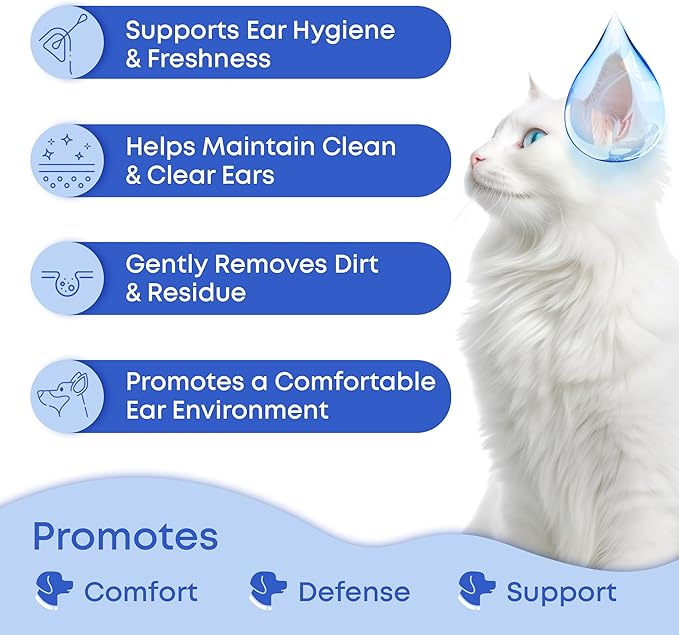 Ear Cleaner Drops &amp; Wash Solution for Cats and Dogs – Gentle Ear Hygiene, Wax Removal &amp; Odor Control for Pets