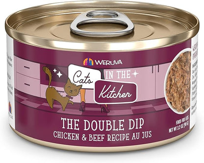 Weruva Cats in The Kitchen, The Double Dip with Chicken &amp; Beef Au Jus Cat Food, 3.2oz Can (Pack of 24)