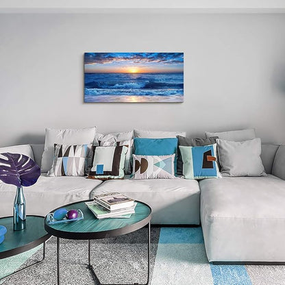 canvas wall art for living room Blue Ocean Sea sun landscape painting bathroom Wall Decor Ready to Hang for Home Decorations office family bedroom kitchen Works canvas Prints pictures 24" x 48"inch