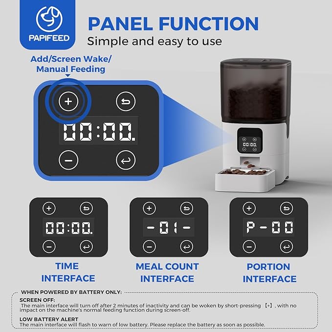 PAPIFEED 6L Automatic Cat &amp; Small Dog Feeder - Programmable Pet Feeder with 36 Daily Meals, Detachable Stainless Steel Bowl, 25 Cup Capacity Smart Food Dispenser for Easy Cleaning