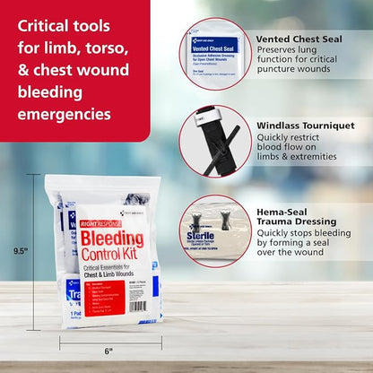 First Aid Only 91481 Critical Essentials Bleeding Control Kit for Chest &amp; Limb Wounds, 9 Pieces