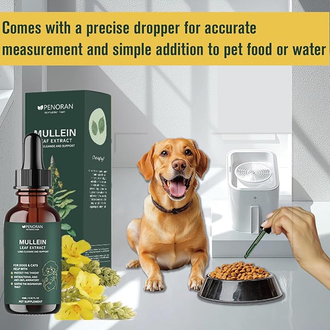 Pet Mullein Leaf Extract Drops for Dogs &amp; Cats Hoarseness, Cough, Easy Breathing, Lung Cleanse and Support, Better Lungs, Soothes Throat Discomfort - ﻿100% Natural and Efficient ﻿ ﻿