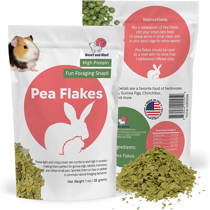 Snout and Shell Pea Flakes for Small Pets – High-Protein Treat for Guinea Pigs, Rabbits, Hamsters, Chinchillas &amp; More – Fun Foraging Snack – 2 oz (28g)