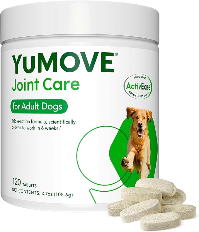 YuMOVE Hip &amp; Joint Supplement for Dogs with Glucosamine, Hyaluronic Acid, Green Lipped Mussel &amp; Omega 3 Joint Supplement - Regular and Advanced Strength (120ct, Chewable Tablets)