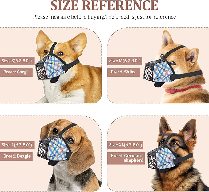 Dog Muzzle for Small Large Dogs - Soft Nylon Basket Muzzle with Adjustable Strap, Breathable Mesh Design Prevents Biting Chewing Licking Eating - Ideal for Training, Grooming &amp; Vet Visits (Blue, S)