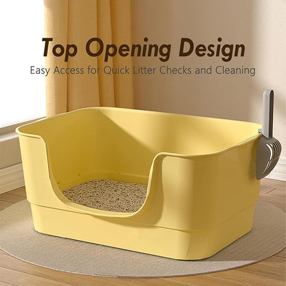 Extra Large Cat Litter Box with High Sides,23.23"×16.34"×8.46",Jumbo Kitty Litter Box with Low Entry,XL Cat Boxes for Indoor Cats,Easy to Clean,Anti-Splashing(Grey)