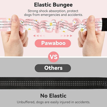Pawaboo Dog Seatbelt for Car, 3-in-1 Dog Seat Belt Bungee, Shockproof Dogs Tether for Car with Buckle &amp; Hook Latch, Adjustable Reflective Dogs Cars Harness Leash with 360° Lockable Buckle, Light Pink