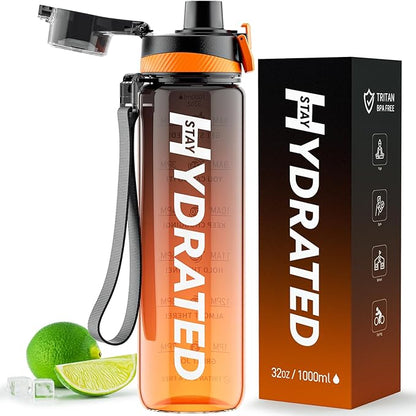 Water Bottle, 32 oz Motivational Water Bottles with Time Marker-Tritan &amp; BPA Free, Sports Water Bottle with Time to Drink &amp; Strap, Wide Mouth, Leakproof -Gift for Christmas Gym Fitness &amp; Outdoor