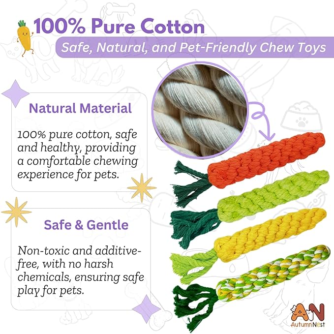 4PCS Mixed Color Woven Pet Chew Set (Yellow, Green, Orange, Rainbow), Dog Chew Toys, Cat Teething Toys, Durable &amp; Safe Interactive Pet Toys