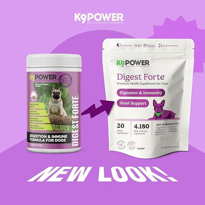 K9 Power Digest Forte for Dogs 1lb – Digestive, Immunity &amp; Calming Support - Enhances Nutrient Absorption - Balances Gut Flora - Eases Discomfort &amp; Boost Mood - Pack of 2