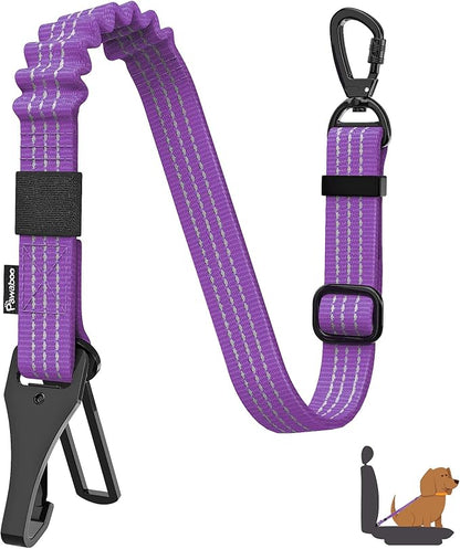 Pawaboo Dog Seatbelt for Car, 3-in-1 Dog Seat Belt Bungee, Shockproof Dogs Tether for Car with Buckle &amp; Hook Latch, Adjustable Reflective Dogs Cars Harness Leash with 360° Lockable Buckle, Purple