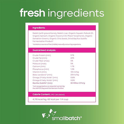 Smallbatch Freeze Dried Dog Treats, Superfood Food Topper Rabbit Bites for Dogs &amp; Cats, Probiotics, Organic Ingredients, High Protein, Grain Free Healthy Treat &amp; Food Topper, Made in the USA, 7 oz Bag